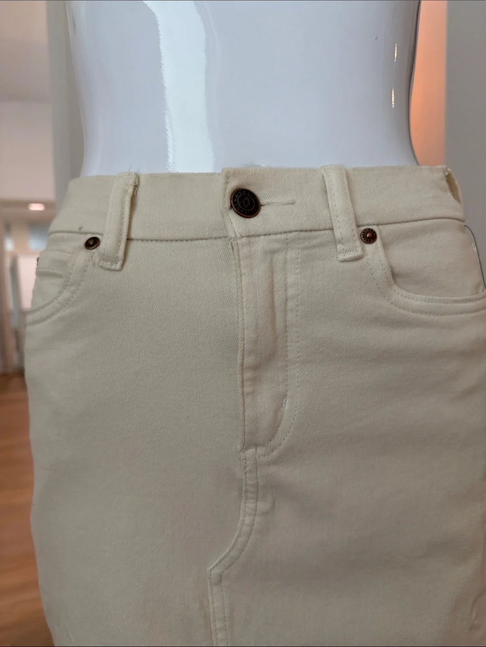 Canton Retreat Women’s Cream Denim Midi Skirt with Front Slit
